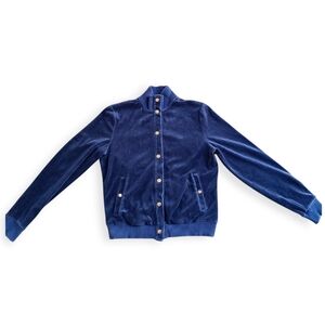 Lauren Ralph Lauren Blue Velour Button Track Jacket Women's Size Small